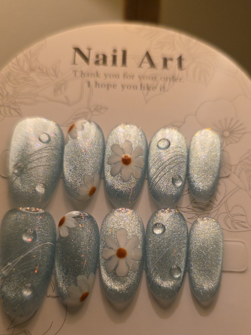 Nail Art Blue Daisy Press-On Nails by Size Large